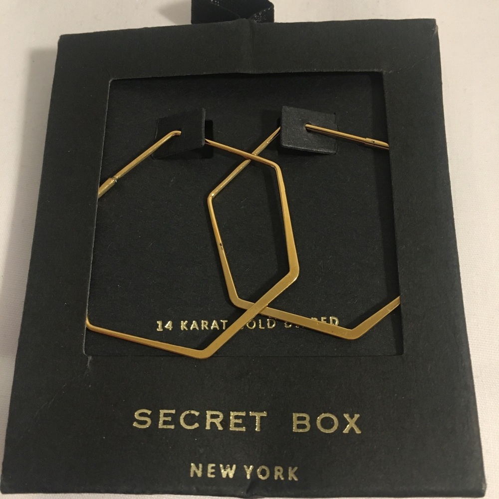 NWT Secret Box Geometric Goldtone Hoop Earrings